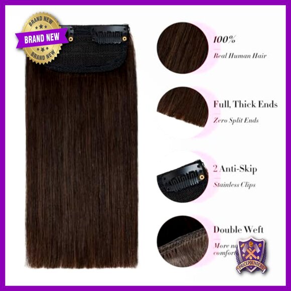 Real Human Hair Clip-In Extensions, 6-8 Inch, 4 Pieces for Volume